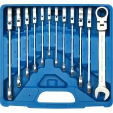 Juego de llaves de boca y de estrella con dentado fino y articulación de 90°, 12 piezas, tamaños 8 - 19 mm, casete