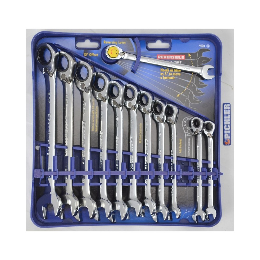 Juego de llaves combinadas de trinquete, 13 piezas, tamaños 8 - 32 mm