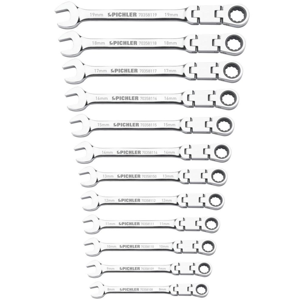Llave de estrella de trinquete de doble articulación, juego de 12 piezas, dentado fino, 120 dientes