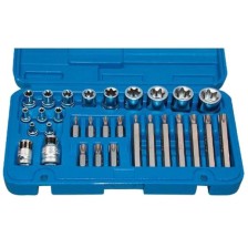 Juego completo de llaves Torx, perfil E+T, 30 piezas. Conexiones hexagonales interiores de 1/4', 3/8', 1/2' y exteriores de 10