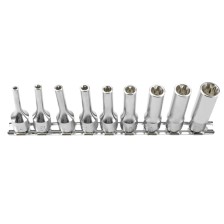 Juego de 9 vasos con punta de perfil E, E4 - E16, accionamiento de 3/8' x 55 mm de largo