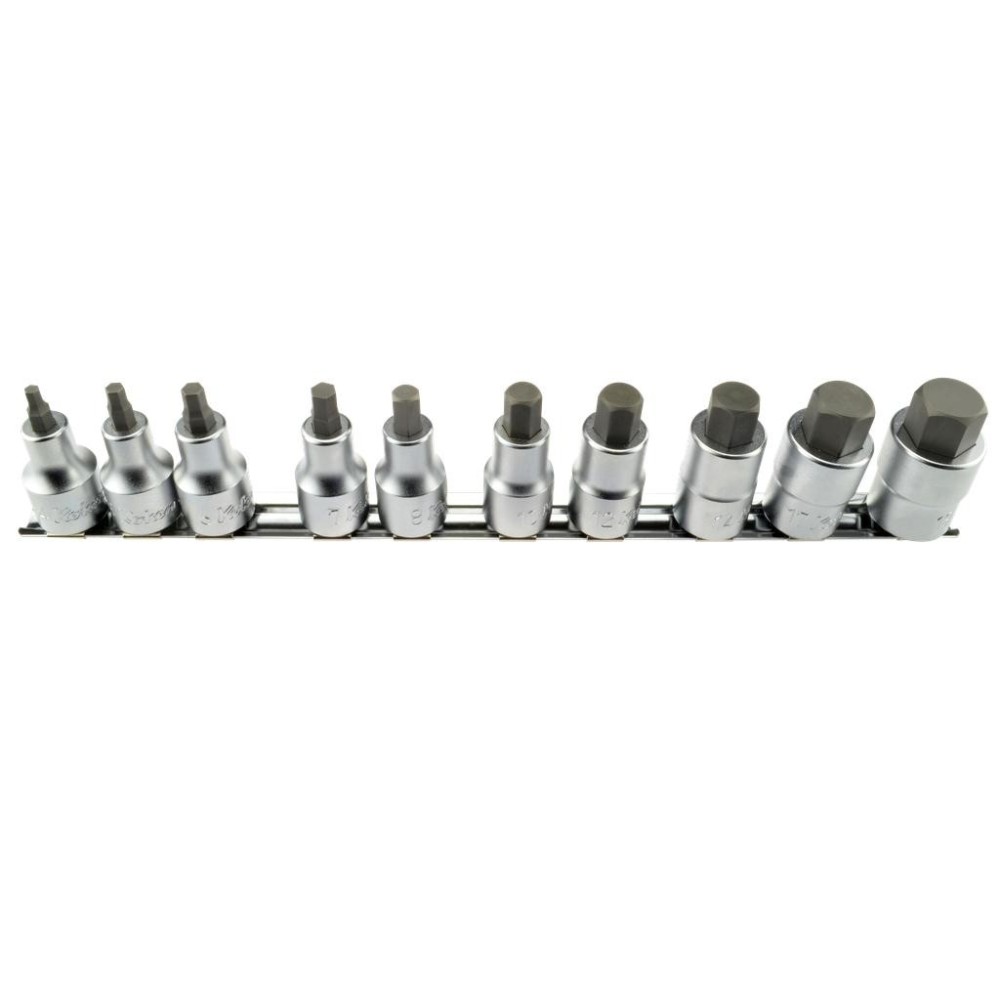 Insertos de enchufe hexagonal de 1/2', juego de 10, en regleta de terminales, longitud de 50 mm