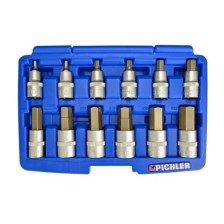 Juego de llaves de vaso hexagonales, 7 piezas, con accionamiento de 1/2', tamaños de 5 a 12 mm