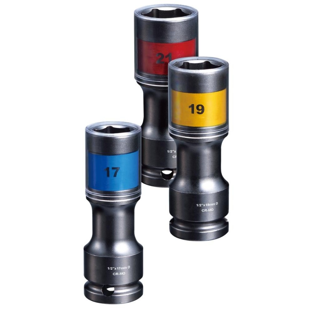 Juego de vasos de impacto de 3 piezas, 17/19/21 mm 1/2', amortiguadores de vibraciones, protector de plástico giratorio