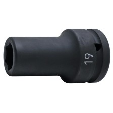 Llave de vaso de impacto SW19 de 6 puntas, pared delgada, longitud 75 mm, accionamiento 3/4'