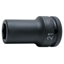 Llave de vaso de impacto SW21 de 6 puntas, pared delgada, longitud 75 mm, accionamiento 3/4'