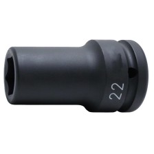 Llave de vaso de impacto SW22 de 6 puntas, pared delgada, longitud 75 mm, accionamiento 3/4'