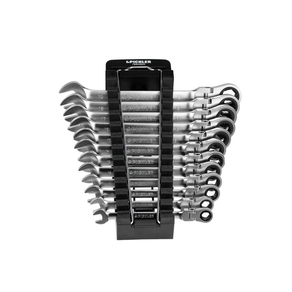 Juego de 12 llaves combinadas de trinquete de cabeza flexible con perfil STAR especial, 8-19 mm