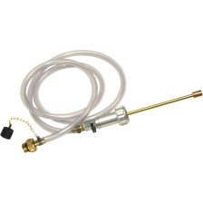 Dispositivo de llenado con adaptador, manguera y soporte, para envase original de 1L de aceite para engranajes