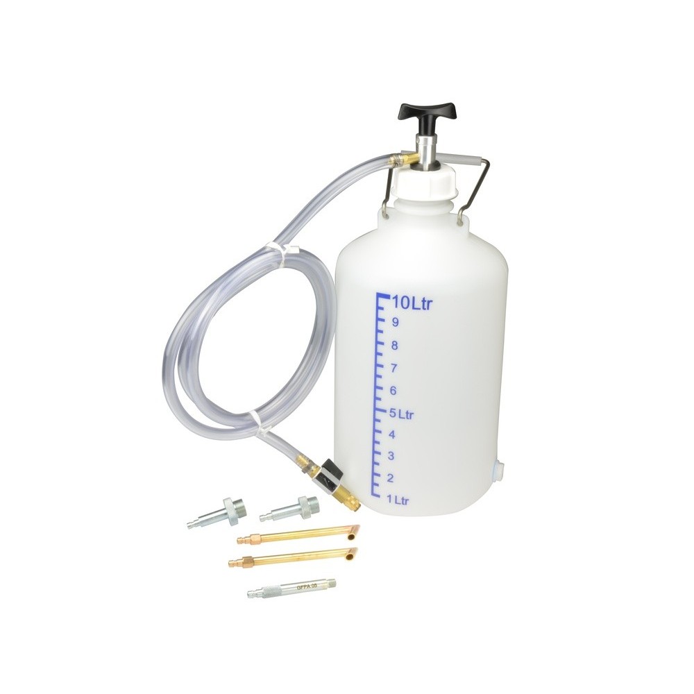 Dispositivo de llenado GFP 01 con 5 adaptadores, manguera 1,9 m, recipiente 10 lt.