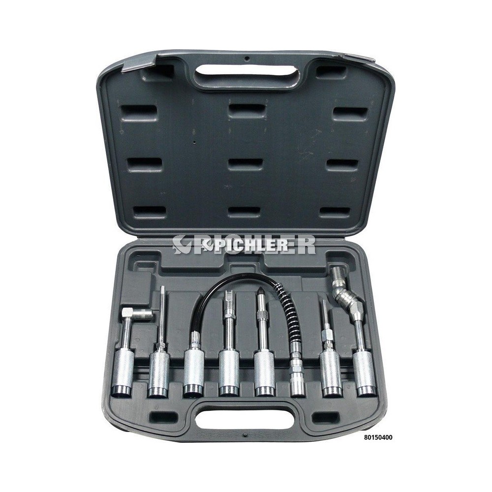Juego de adaptadores y accesorios para pistolas de engrase, juego de 7 piezas en estuche