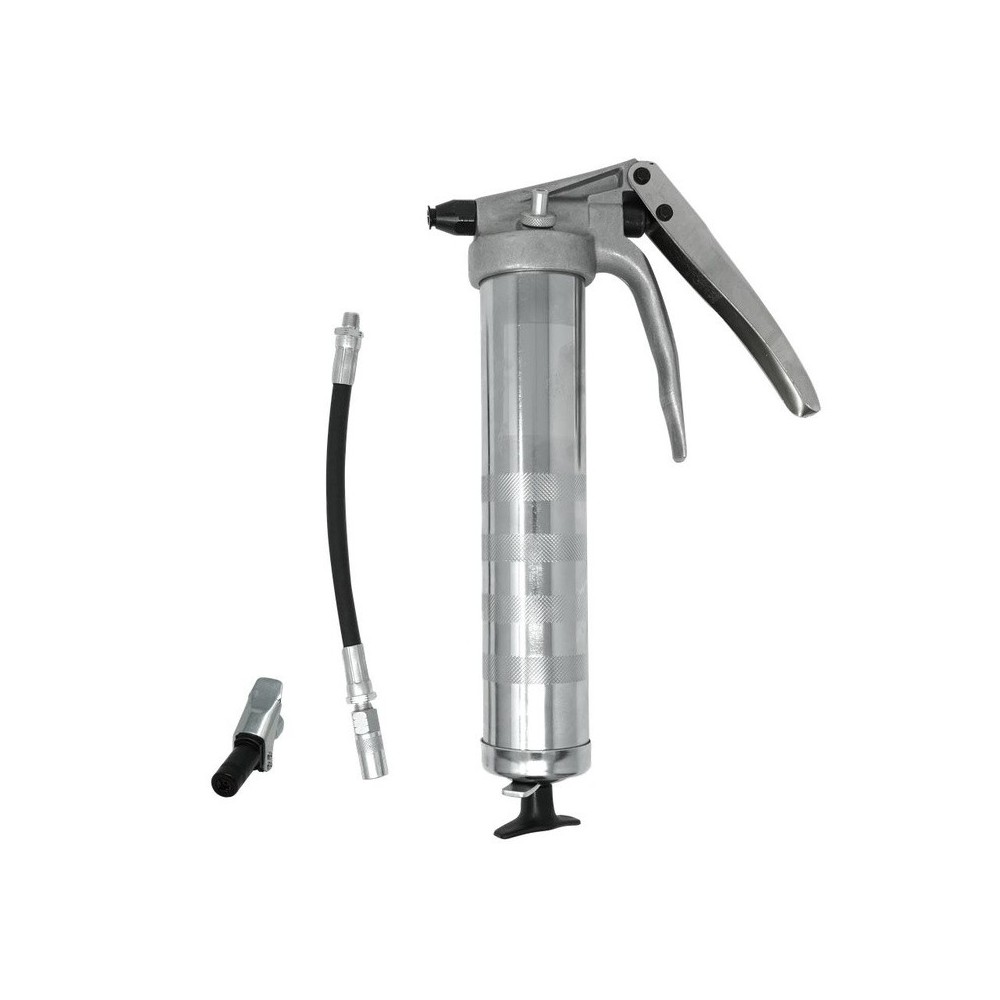 Prensa engrasadora de palanca de mango de 500 ccm - 90° incl. adaptadores de boquilla de borde de 4 garras