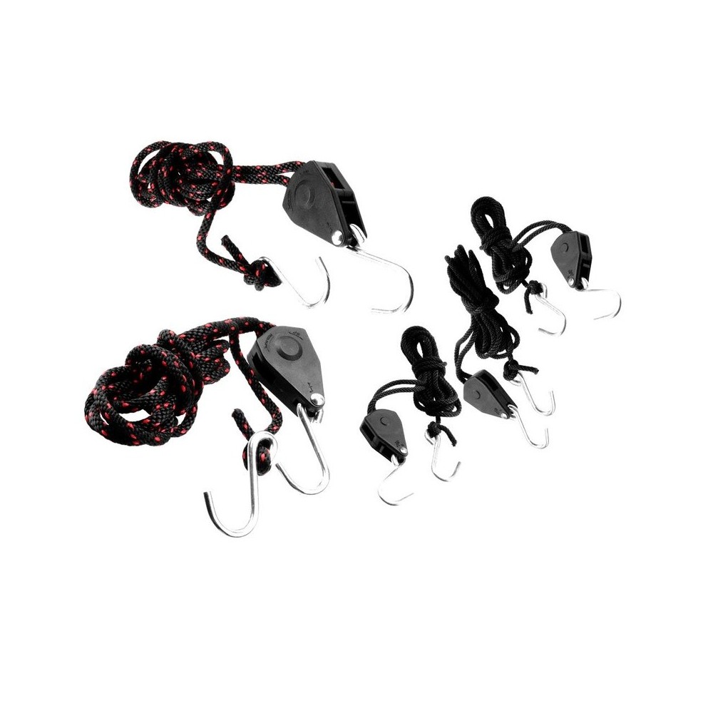 Juego de tensores universales (5 piezas). 3 piezas con gancho en S y trinquete. 2 piezas 'STRONG'. Longitud: 2 m, diámetro: 5 m