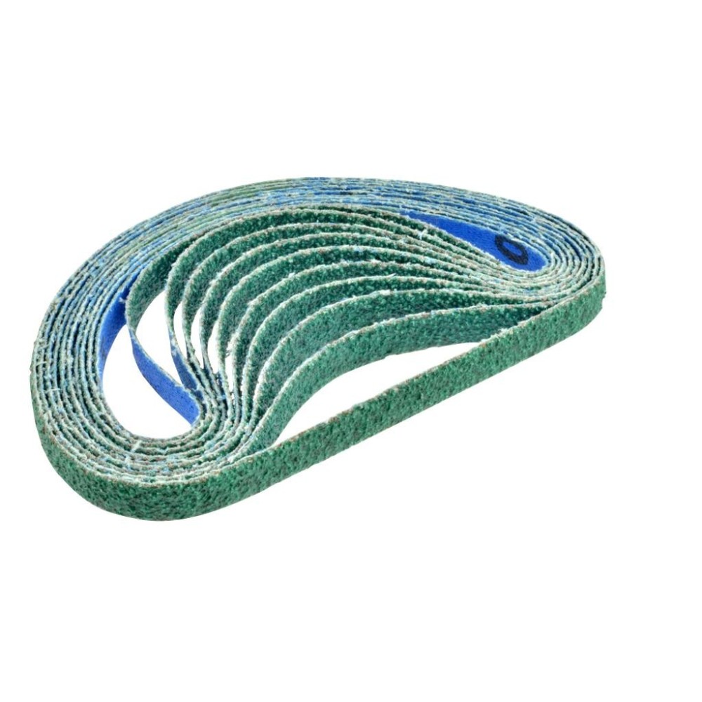 Bandas de repuesto, paquete de 10. Grano 40, ancho de banda 10 mm, longitud 330 mm, color: azul/verde