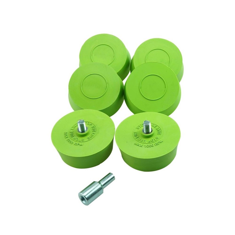 Juego de 6 discos borradores de llantas. Incluye adaptador para portabrocas.