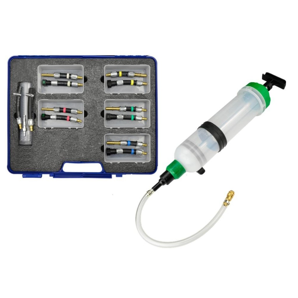 Bomba de evacuación/dispensación de 1500 ml para diésel y gasolina, incluye juego de adaptadores con acoplamientos rápidos DIN