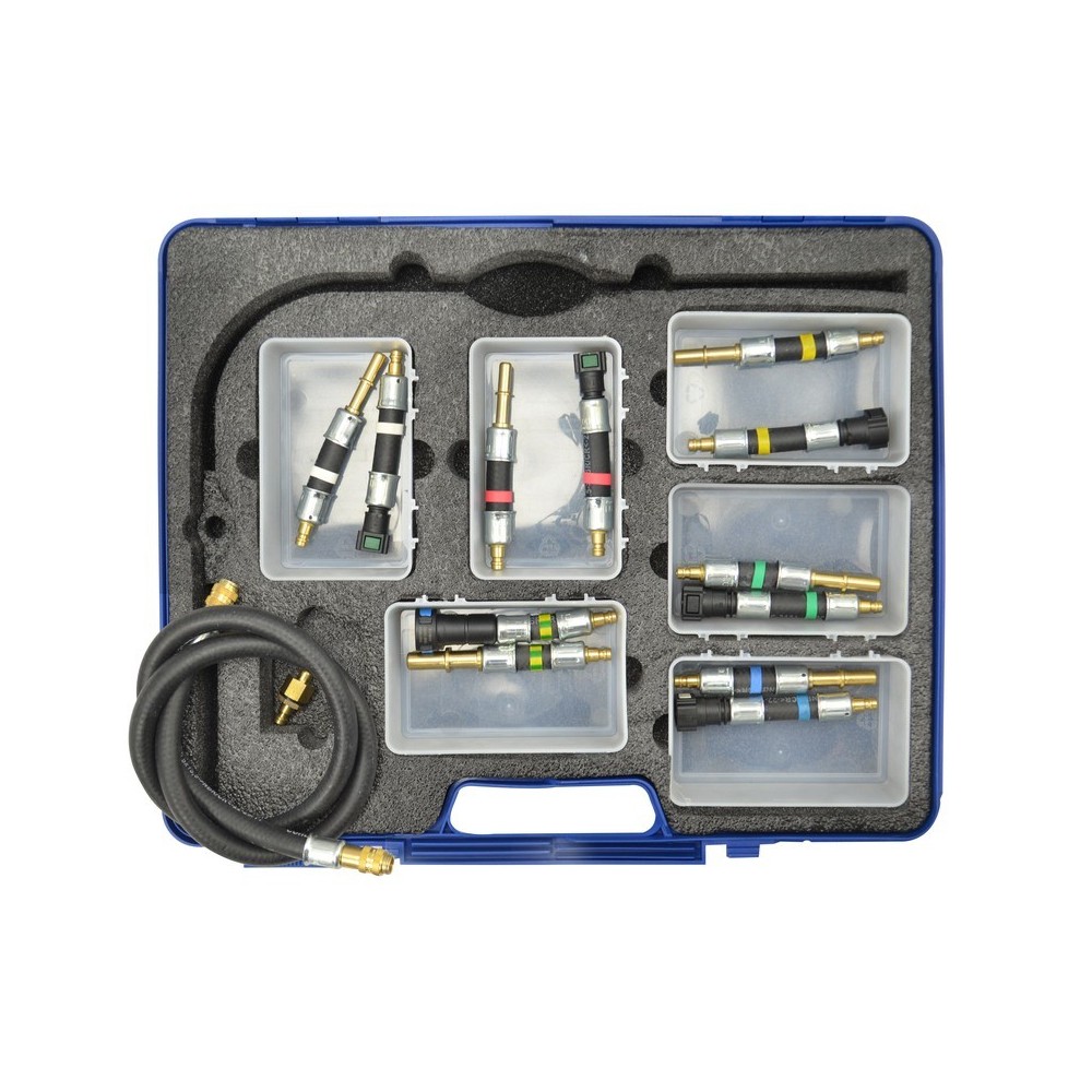 Kit de cebado complementario de 14 piezas con acoplamientos rápidos para sistemas de combustible diésel.