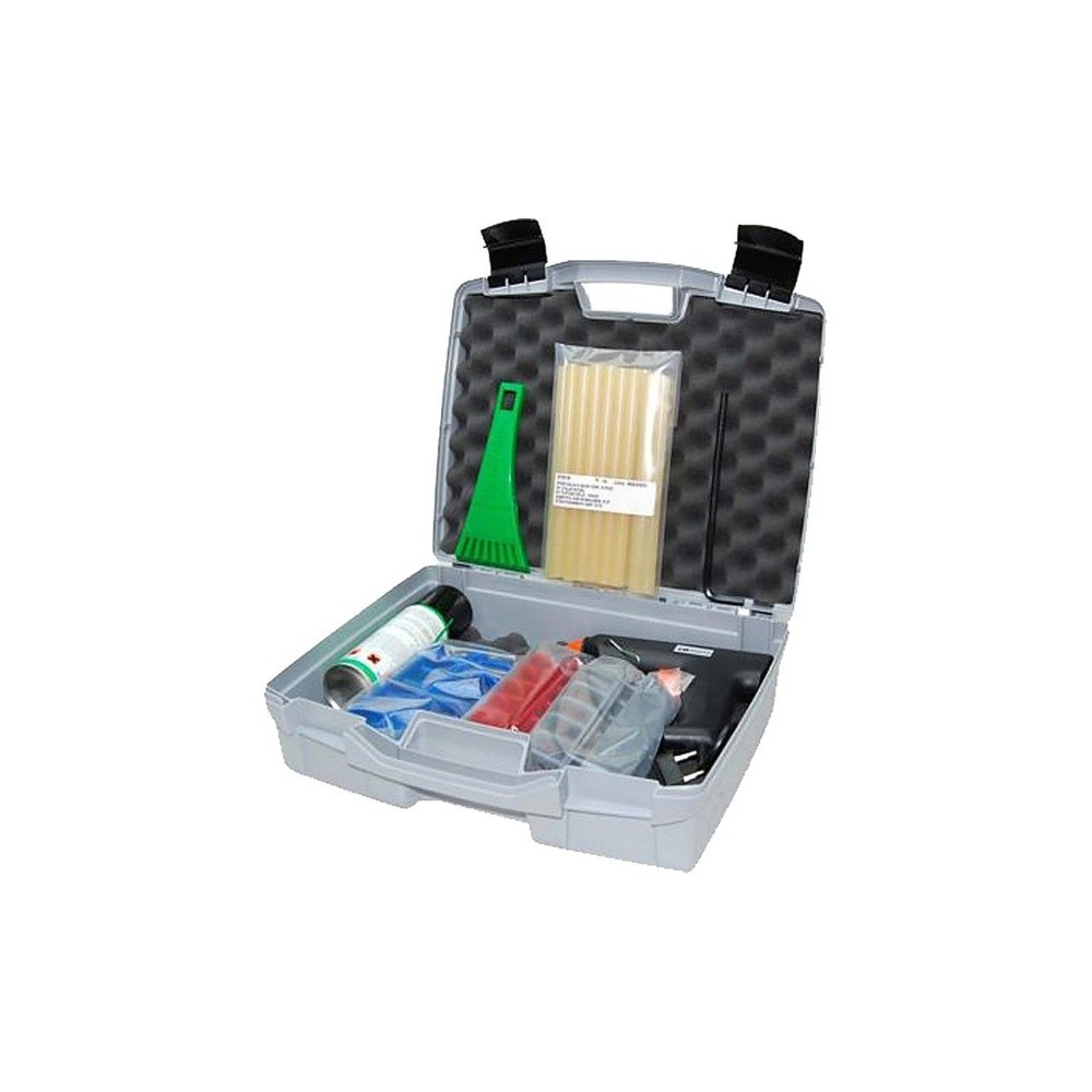 Surtido de ojales multiusos con pistola de pegamento caliente, barras de pegamento, spray disolvente, raspador de disolvente en