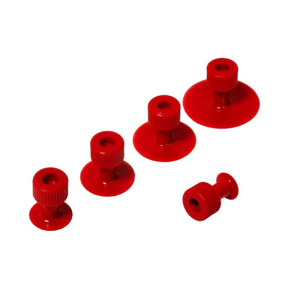 Juego de ventosas, paquete de 25. Adhesivos redondos, 5 de cada uno de diámetros 11/16/21/26/32 mm, color rojo.