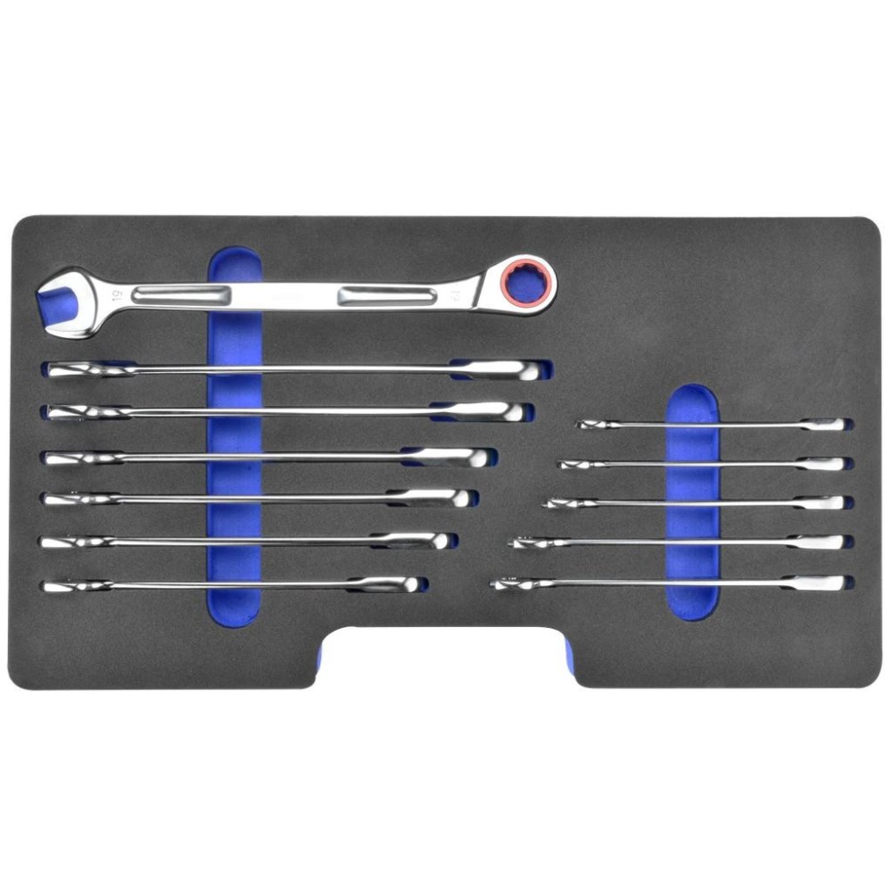 Juego de llaves combinadas de trinquete, 12 piezas.