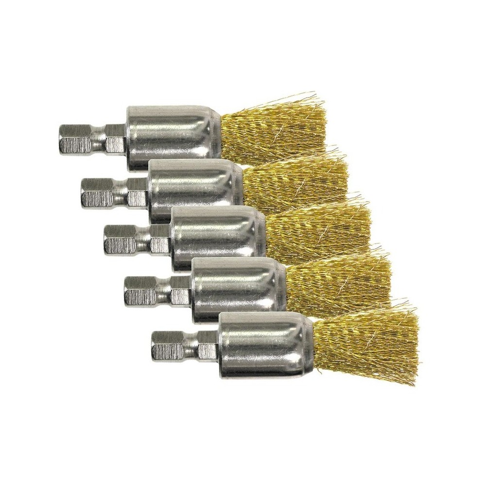 Cabezal de cepillo de latón, 17 mm de diámetro, portapuntas hexagonal de 1/4' - 5 piezas