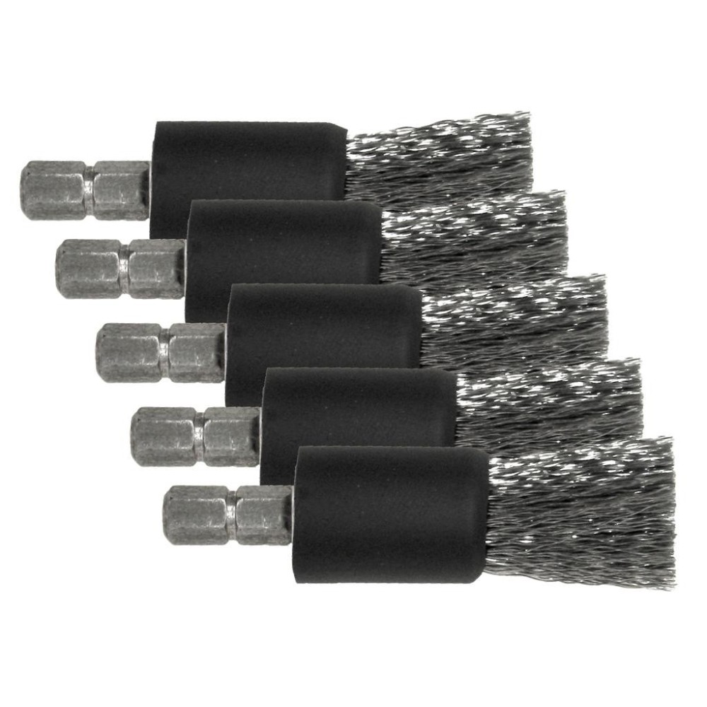 Cabezal de cepillo de acero, ø 17 mm, portapuntas de 6 lados 1/4' - 5 piezas