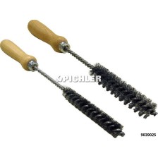 Juego de cepillos de alambre de acero para agujeros, 2 piezas, 15x100 y 20x100, longitud total 280,00 mm, con mango de madera.