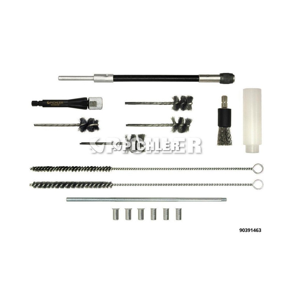 Juego de cepillos para limpieza de eje de inyector UNI II completo solo con cepillos de acero, sin estuche.