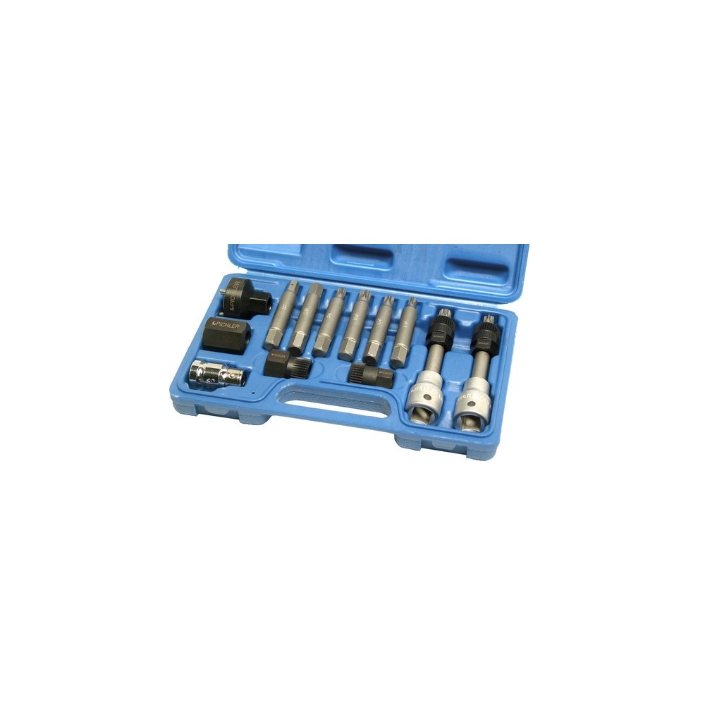 Juego de 12 puntas y vasos para alternador en estuche de plástico