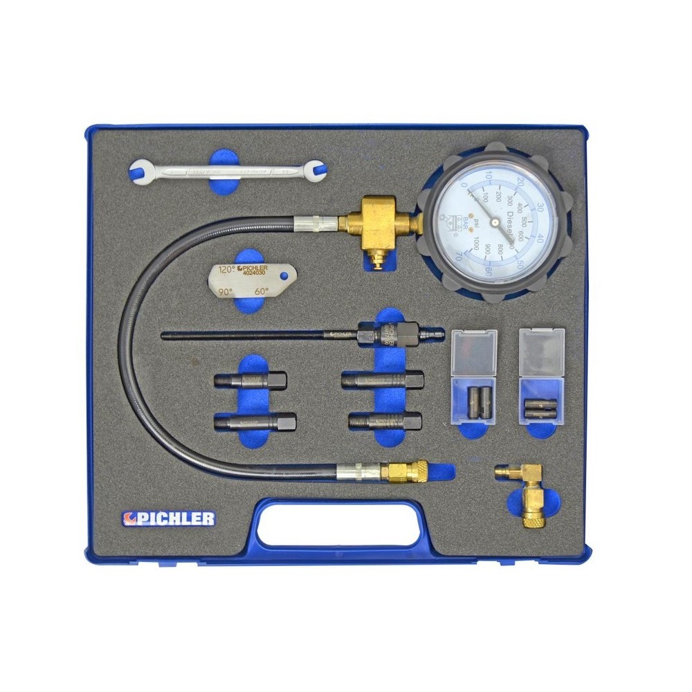 Kit universal de prueba de compresión para motores diésel (M8x1, M9x1, M10x1 y M10x1,25) con manómetro.