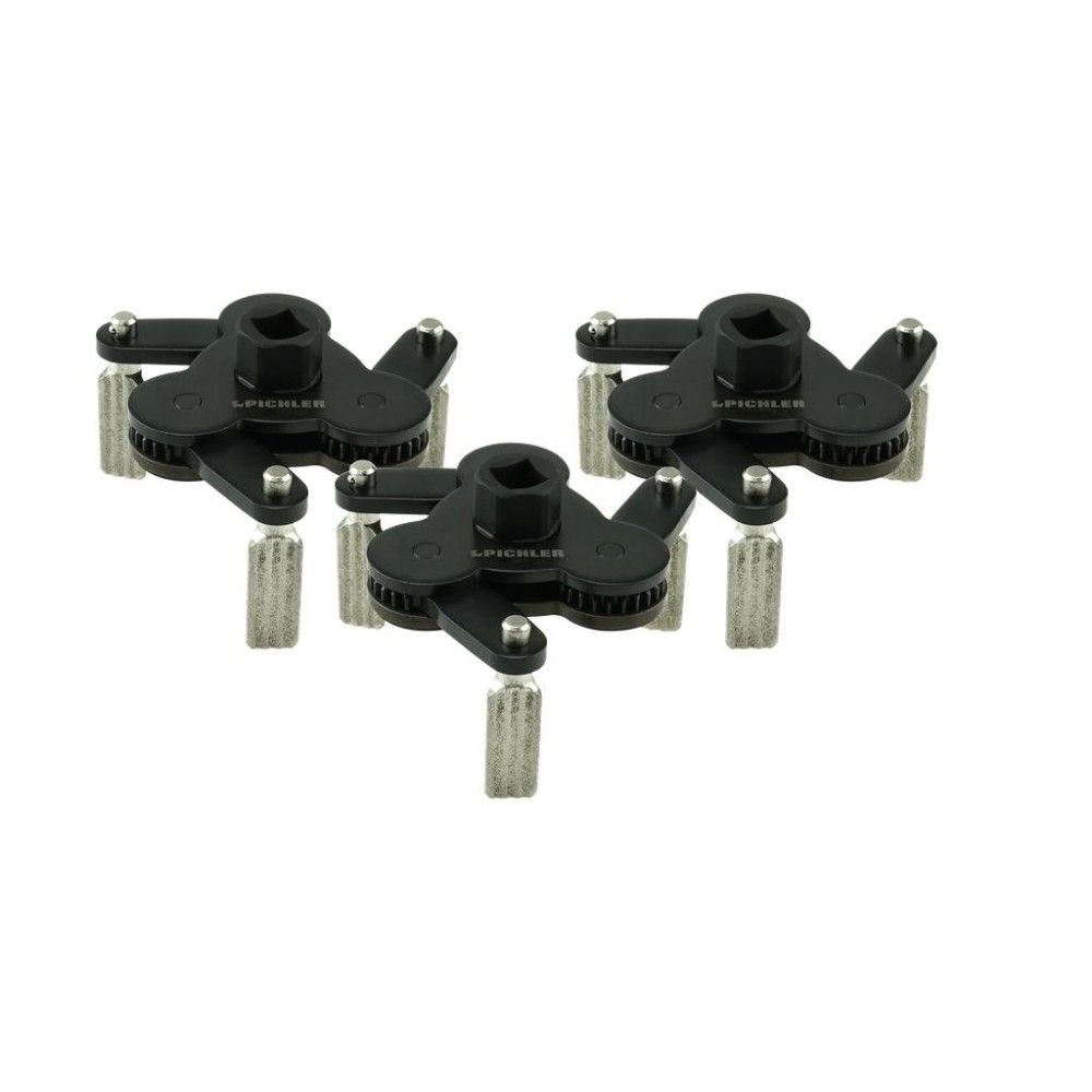 Juego de llaves universales para filtros de aceite, 3 piezas. 3 anchos de sujeción diferentes, cada uno con 3 mordazas revestid