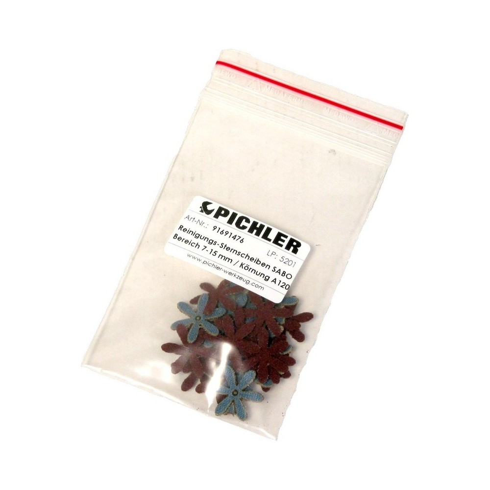 Discos de limpieza de estrella SABO, rango 7-15 mm / grano A120, 1 paquete   25 piezas.