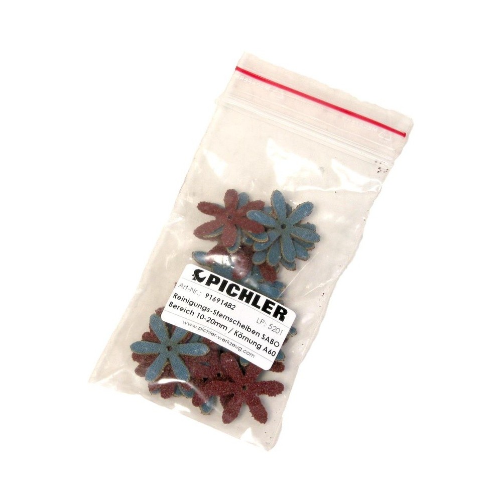 Discos de limpieza de estrella SABO, rango 10-20 mm / grano A60, 1 paquete   25 piezas.
