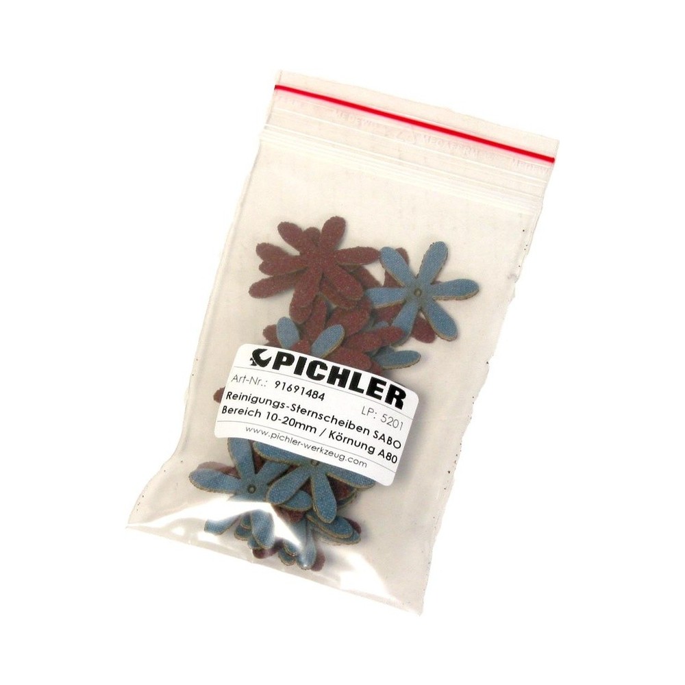 Discos de limpieza de estrella SABO, rango 10-20 mm / grano A80, 1 paquete   25 piezas.