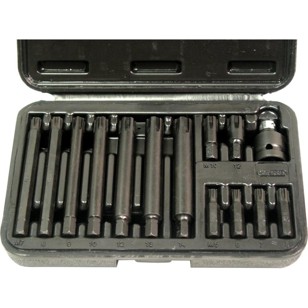 Juego de puntas con dientes estriados (Ribe, 13 piezas, accionamiento de 6 puntas, 5/16 M5 - M12 corto/M7 - M14 largo)