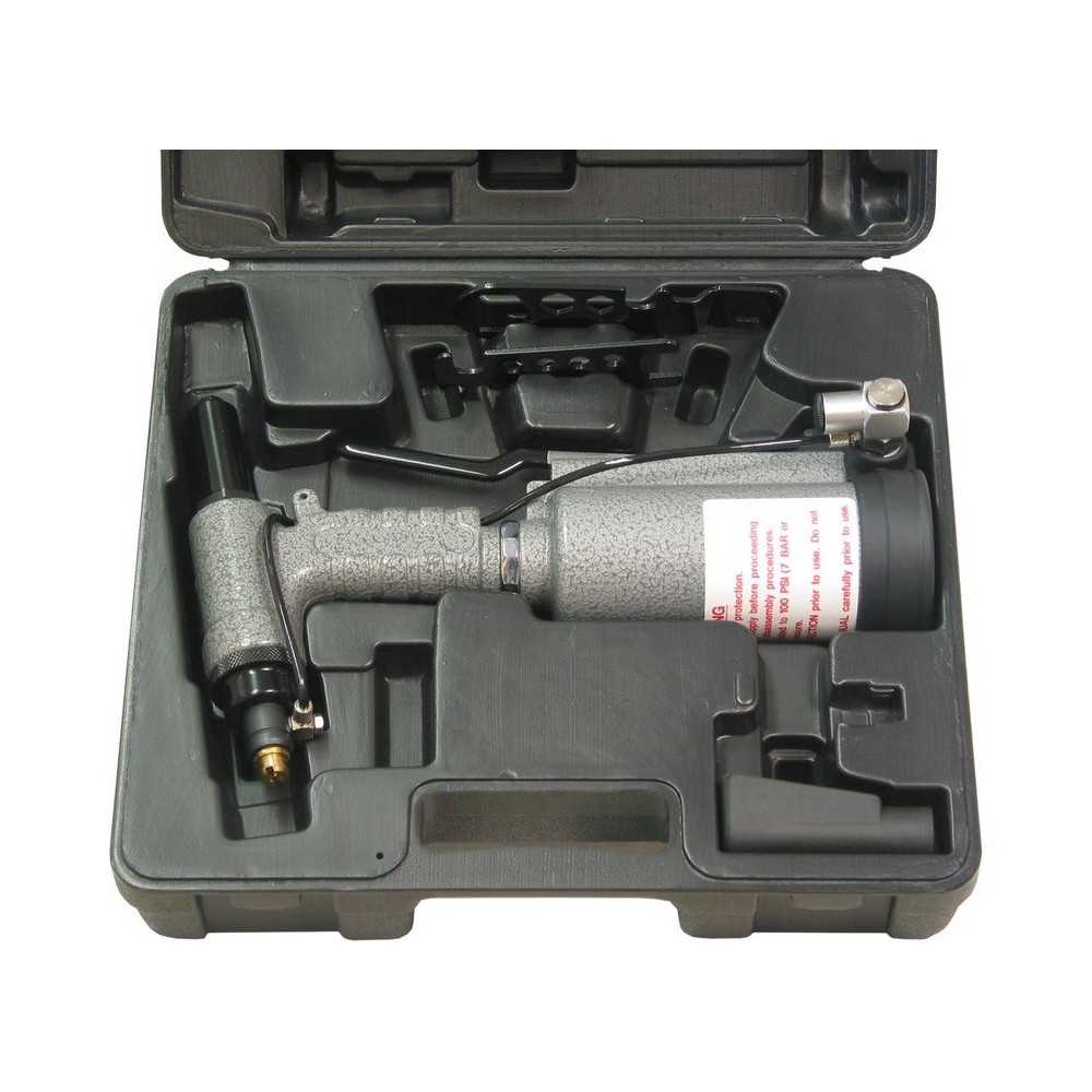 Remachadora neumática para remaches de hasta 6,4 mm, en maletín. En maletín de plástico.