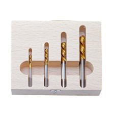 Juego de brocas HSSE-TIN para izquierdas en estuche, 4 piezas, 3/4/6/7 mm, versión extracorta