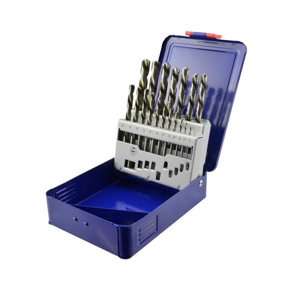 Juego de brocas para zurdos, 19 piezas, HSS-G DIN 338, en caja, de 1,0 a 10,0, 0,5