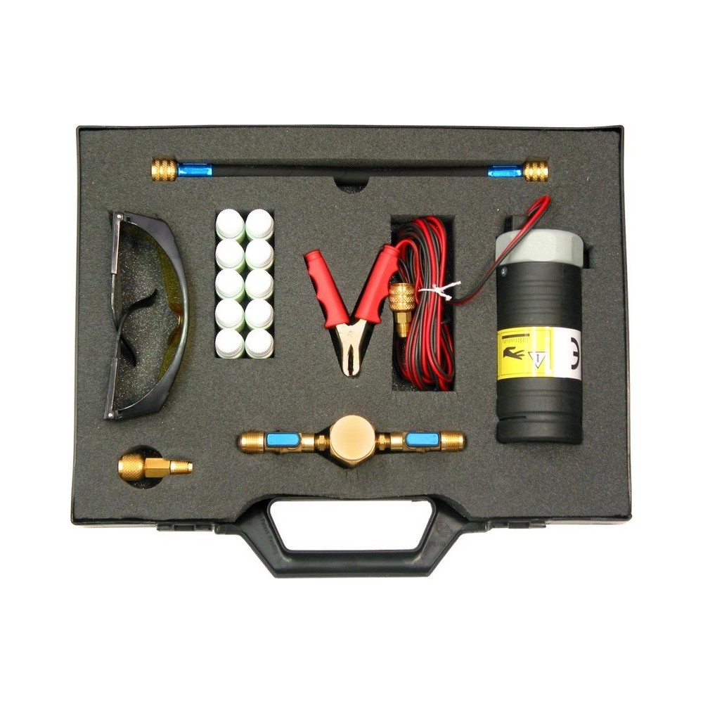 Lámpara UV con líquido para detección de fugas en sistemas de aire acondicionado