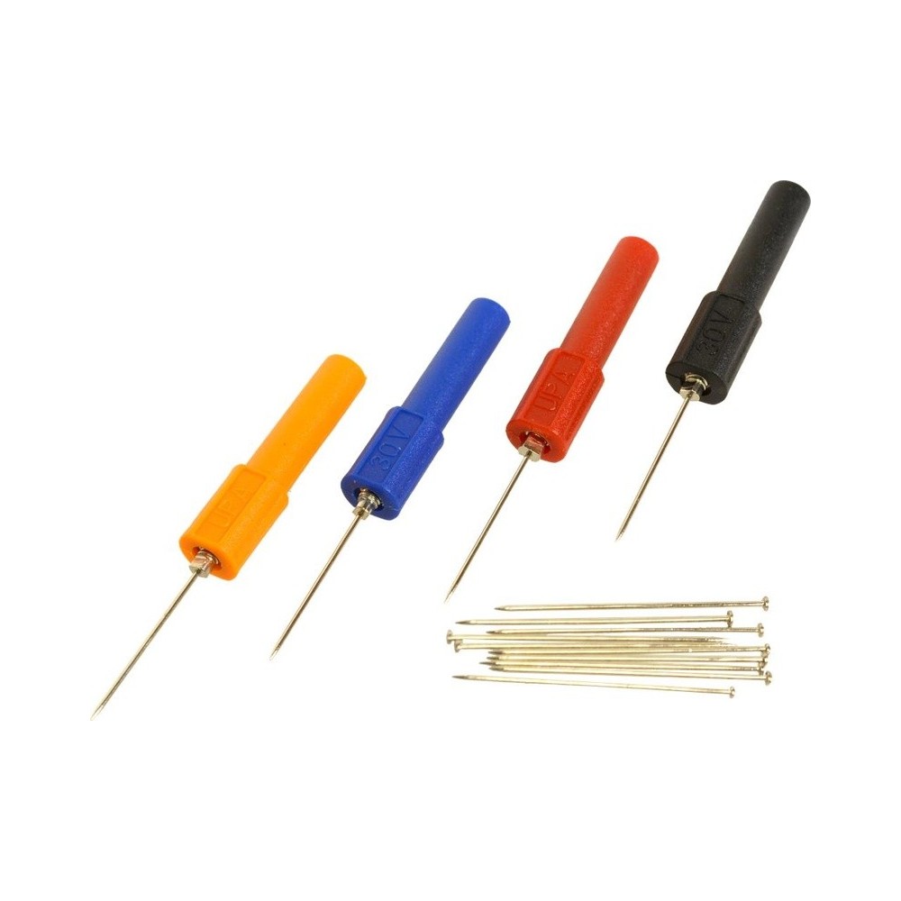 Juego de agujas de sonda, punta flexible, cuatro conectores de 4 mm codificados por colores