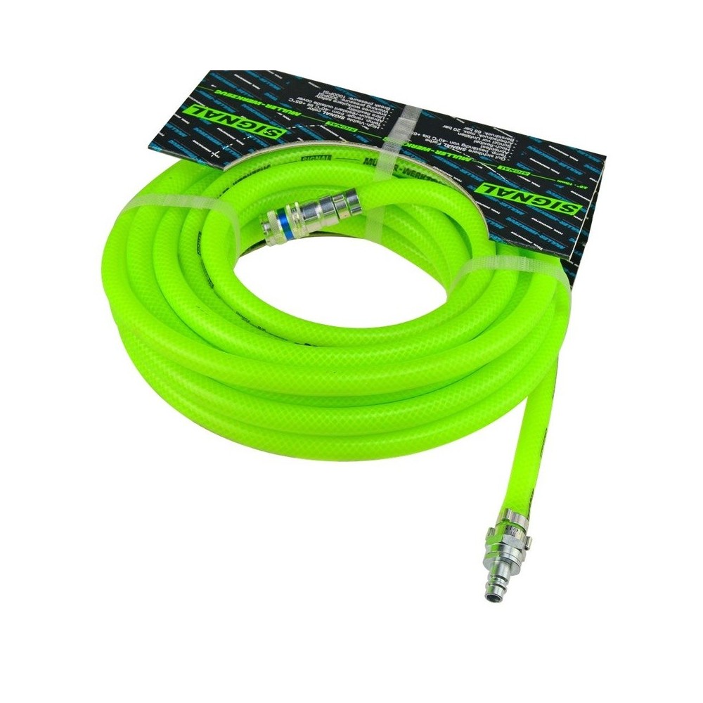 Manguera de aire comprimido AMARILLA DE SEÑAL 10 m x 10 mm con acoplamiento y válvula antirretorno