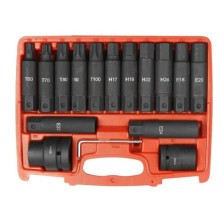 Juego de puntas XXL de alta resistencia de 15 piezas. Hexagonal, Torx-TX, E-Torx, con accionamiento 3/