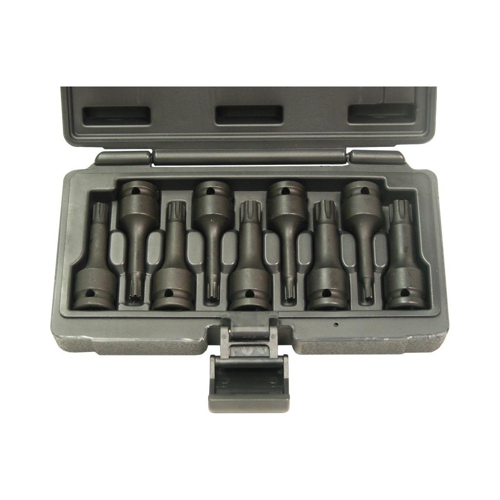 Juego de 9 puntas de impacto Ribe, M5-M14, 1/2' de longitud y 75 mm, en un resistente estuche de plástico.