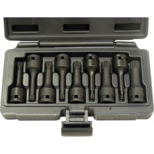 Juego de vasos de impacto multidientes, 9 piezas, XZN M4 a XZN M16, accionamiento 1/2', L 75 mm en casete