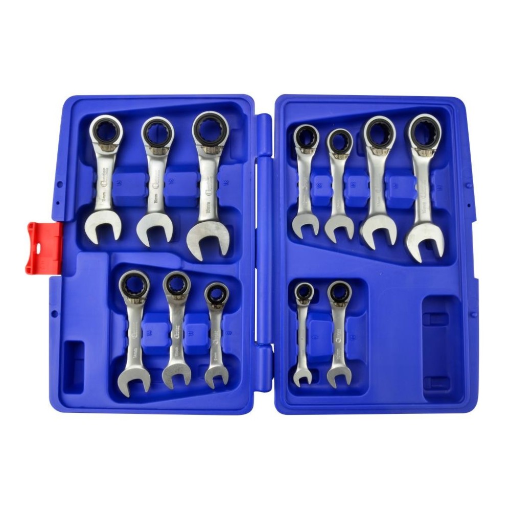 Juego de llaves de estrella de trinquete combinadas, 10 piezas, de 10 a 19 mm, versión corta