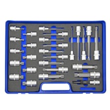 Juego de vasos con punta estriada de ½', 27 piezas, XZN 5 a XZN 18, longitudes de 55 mm, 100 mm y 140 mm