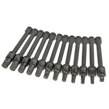 Juego de vasos de impacto con punta hexagonal de ½' y 200 mm de largo, 12 piezas de 10 a 21 mm con bloqueo