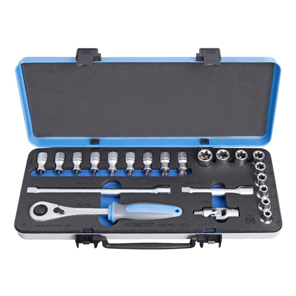 190BITX1P22-Juego de vasos y accesorios de 1/2 en caja metálica-/22