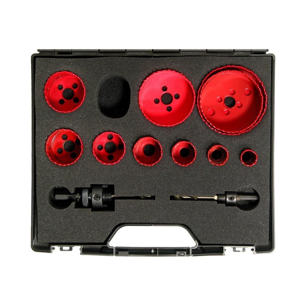 Surtido de sierras de corona universales de 19 a 64 mm con 2 mandriles